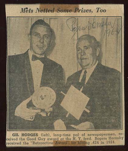 Rogers Hornsby Autographed Newspaper Photo
