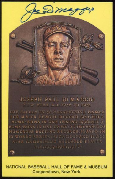 Joe DiMaggio Signed HOF Plak