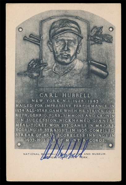 BB Carl Hubbel Auto. B/W Postcard