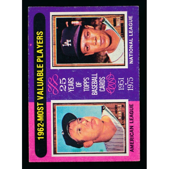 1975 Topps Baseball #200 1962 MVPS Mantle and Wills Exmt c04081