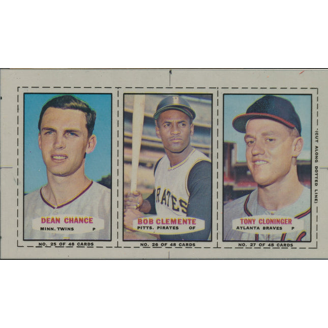 1967 Bazooka Panel #25-27 Acetate Proof Set of 4. Chance, Clemente, Cloninger