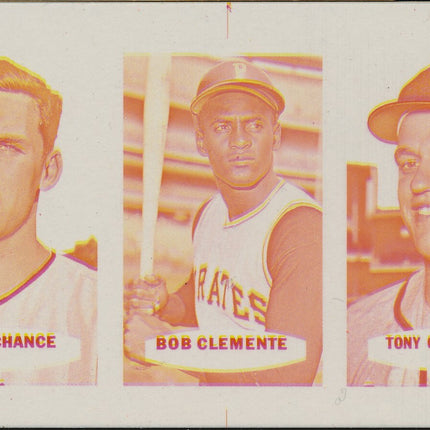 1967 Bazooka Panel #25-27 Acetate Proof Set of 4. Chance, Clemente, Cloninger
