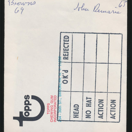 1969 John Demarie Topps Original Transparencies (2) Browns w/envelope tp00044