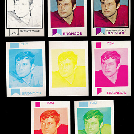 1973 Topps Football #386 Tom Domres 8 Card Progressive Proof 73TFB51