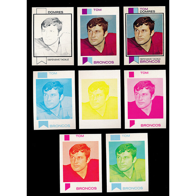1973 Topps Football #386 Tom Domres 8 Card Progressive Proof 73TFB51