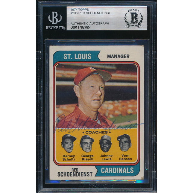 1974 Topps Baseball #236 Red Schorndienst Autographed Beckett Authentic p03183