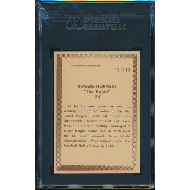 1968 Sports Memorabilia Baseball #13 Rogers Hornsby SGC 9 MT p03046 Low Pop