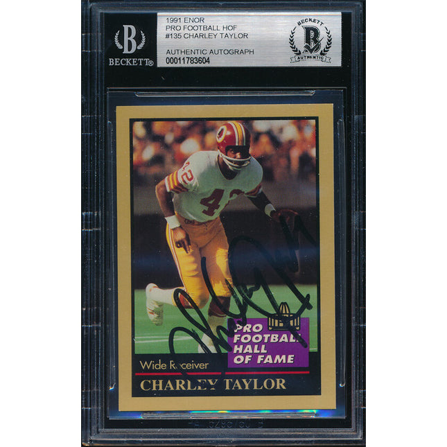 1991 Enor Football #135 Charley Taylor Autographed Beckett Authentic p03232