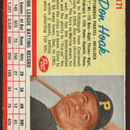 1962 Post Cereal Baseball #171 Don Hoak EX++ c00207