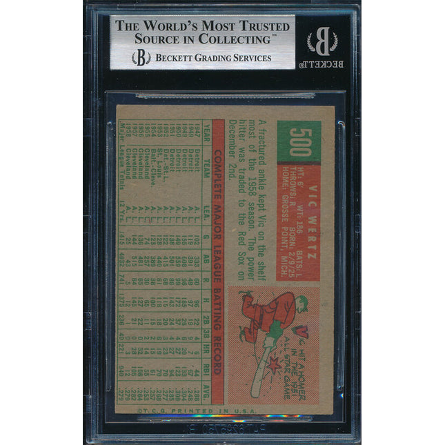 1959 Topps Baseball #500 Vic Wertz Autographed Beckett Authentic p03200