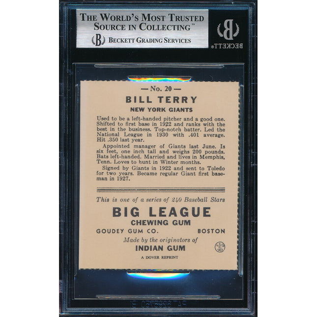 1933 Goudey Reprint Baseball #20 Bill Terry Autograph Beckett Authentic p03144