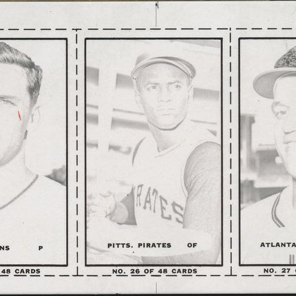 1967 Bazooka Panel #25-27 Acetate Proof Set of 4. Chance, Clemente, Cloninger
