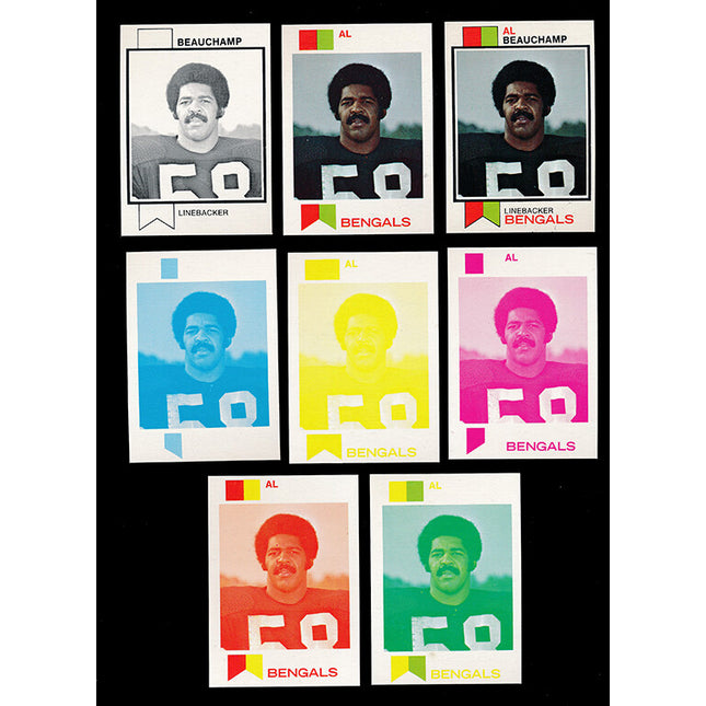 1973 Topps Football #337 Al Beauchamp 8 Card Progressive Proof 73TFB55