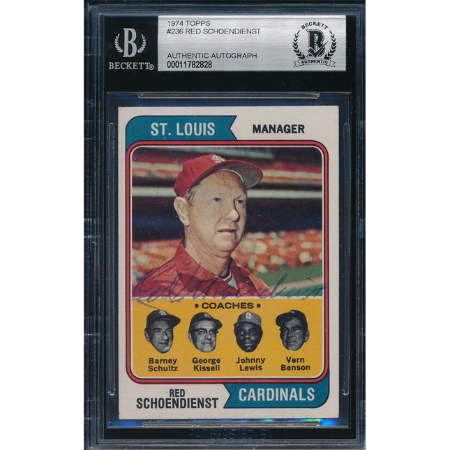 1974 Topps Baseball #236 Red Schoendienst Autographed Beckett Authentic p03188