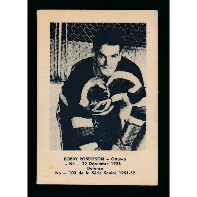 1951-1952 Laval Dairy QSHL Hockey #103 Bobby Robertson Ex++ c04332