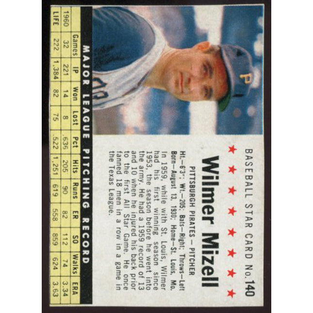 1961 Post Cereal Baseball #140 Wilmer Mizell EXMT c00216
