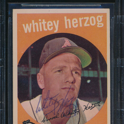 1959 Topps Baseball #392 Whitey Herzog Autographed Beckett Authentic p03199