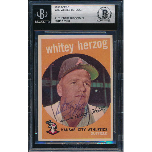1959 Topps Baseball #392 Whitey Herzog Autographed Beckett Authentic p03199