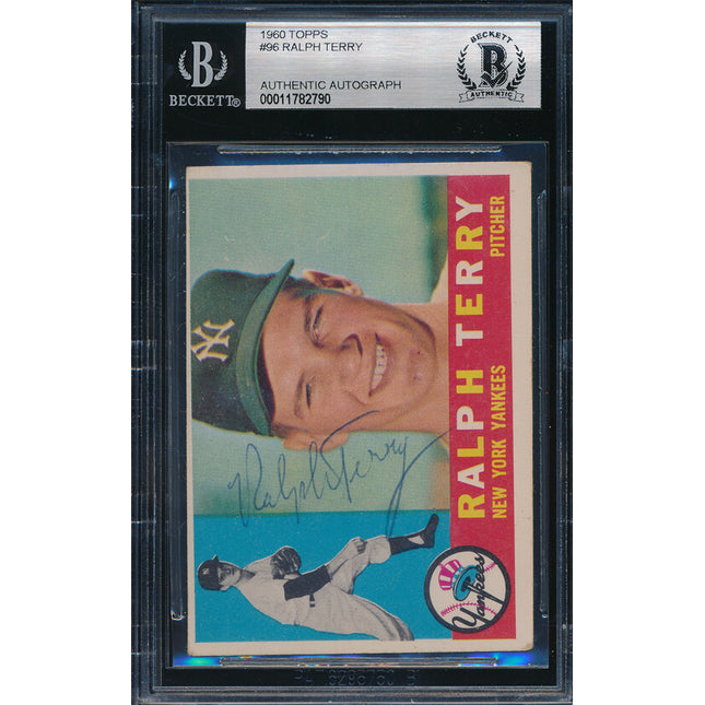 1960 Topps Baseball #96 Ralph Terry Autographed Beckett Authentic p03184