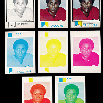 1973 Topps Football #308 Ken Reaves 8 Card Progressive Proof 73TFB53