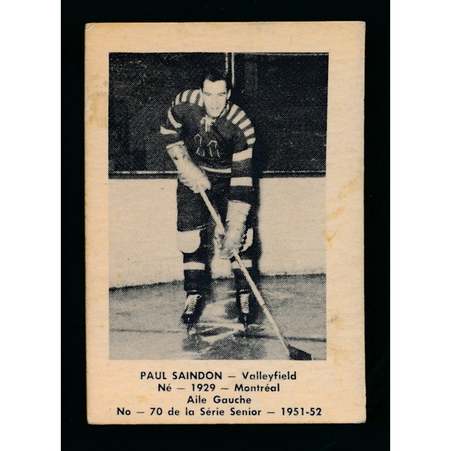 1951-1952 Laval Dairy QSHL Hockey #70 Paul Saindon Ex++ c04317