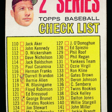 1967 Topps Baseball #103 2nd Series Checklist Vg writing c04169