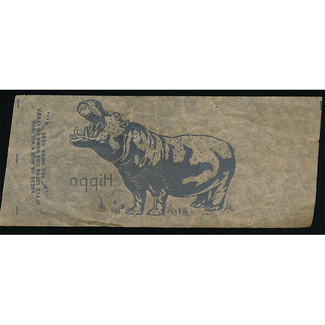 1940's Vintage Paper Iron On Animals Hippo Unused EX c06112