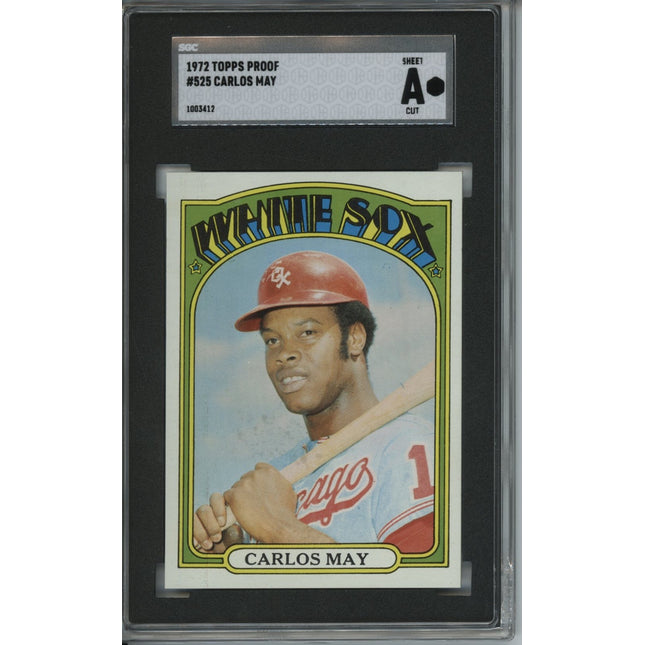 1972 Topps #525 Carlos May 7 card progressive proof 3a