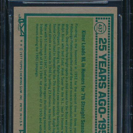 1977 Topps Baseball #437 Ralph Kiner Autographed Beckett Authentic p03169