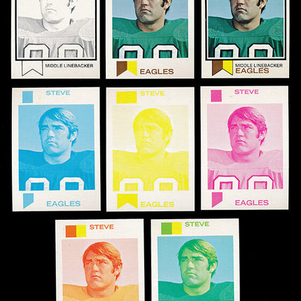 1973 Topps Football #317 Steve Zabel 8 Card Progressive Proof 73TFB28
