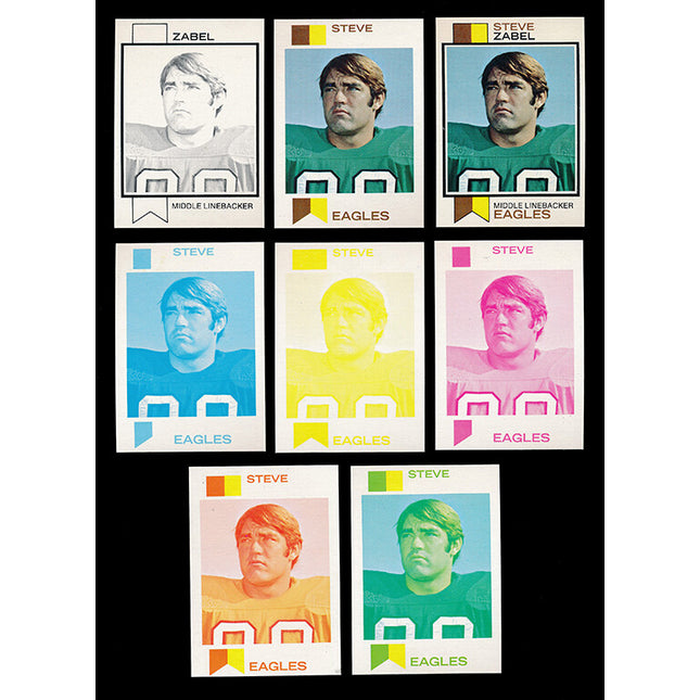 1973 Topps Football #317 Steve Zabel 8 Card Progressive Proof 73TFB28