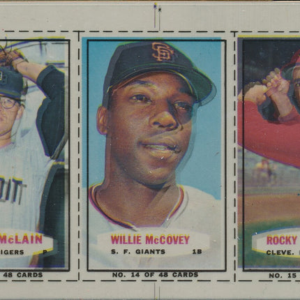 1967 Bazooka Panel #13-15 Acetate Proof Set of 4. McLain, McCovey, Colavito