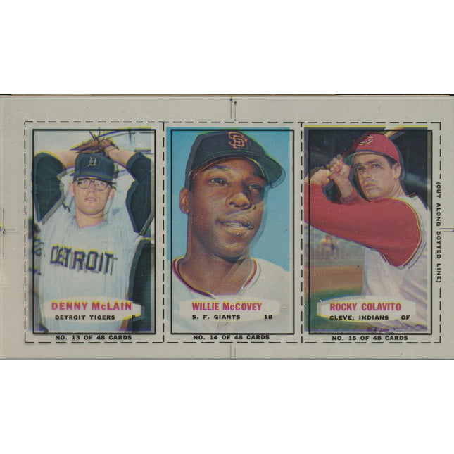 1967 Bazooka Panel #13-15 Acetate Proof Set of 4. McLain, McCovey, Colavito