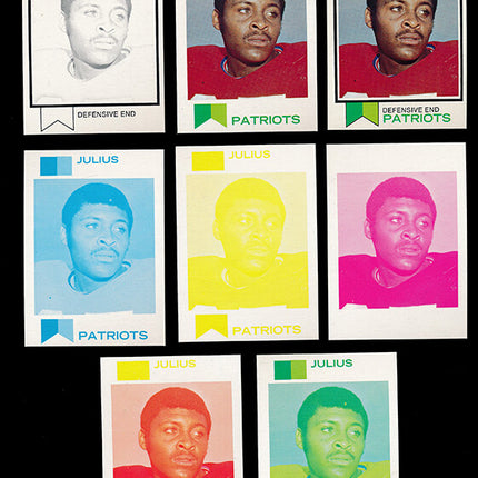 1973 Topps Football #278 Julius Adams 8 Card Progressive Proof 73TFB61