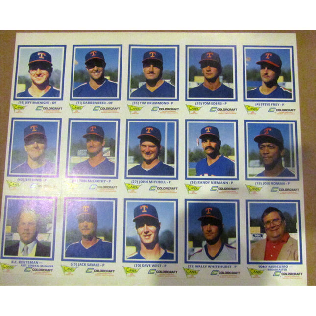 1988 Tidewater Tides ColorCraft CANDL Team Set Uncut Sheet 30 cards (Nrmt) e0065