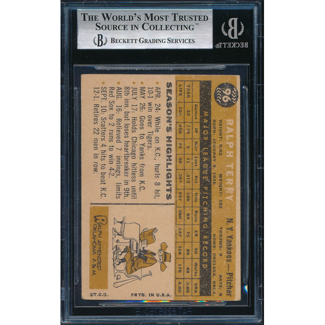 1960 Topps Baseball #96 Ralph Terry Autographed Beckett Authentic p03184