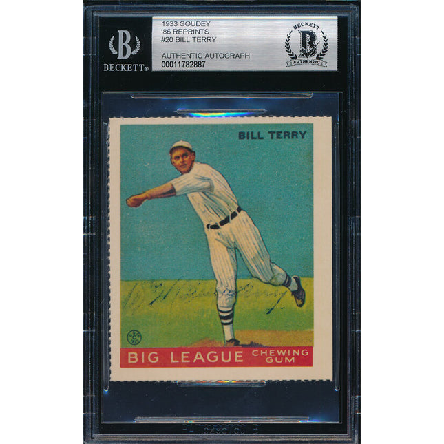 1933 Goudey Reprint Baseball #20 Bill Terry Autograph Beckett Authentic p03144