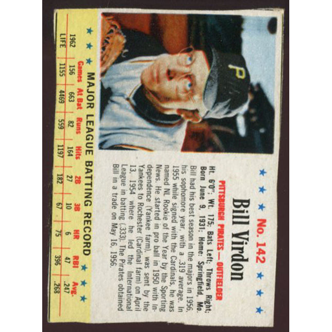 1963 Post Cereal Baseball #142 Bill Virdon EX c00191