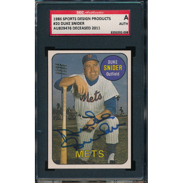 1986 Sports Designs Baseball #20 Duke Snider Autographed SGC Authentic p02915