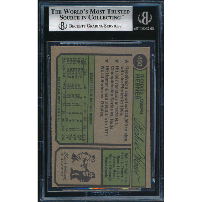 1974 Topps Baseball #450 Rich Hebner Autographed Beckett Authentic p03195