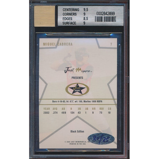 2003 Just Stars Autographs Black 20/25 #7 Miguel Cabrera BGS 9/10 p04001