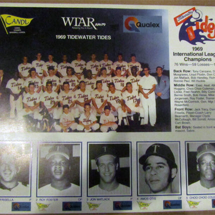 1969 Tidewater Tides Promotional Card Sheet by CANDL (5) Cards RARE (Nrmt) e0068