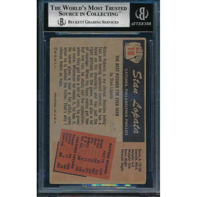1955 Bowman Baseball #18 Stan Lopata autographed Beckett Authentic p03129