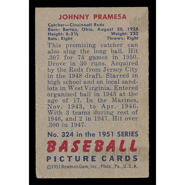 1951 Bowman Baseball #324 Johnny Pramesa (Ex) c05224