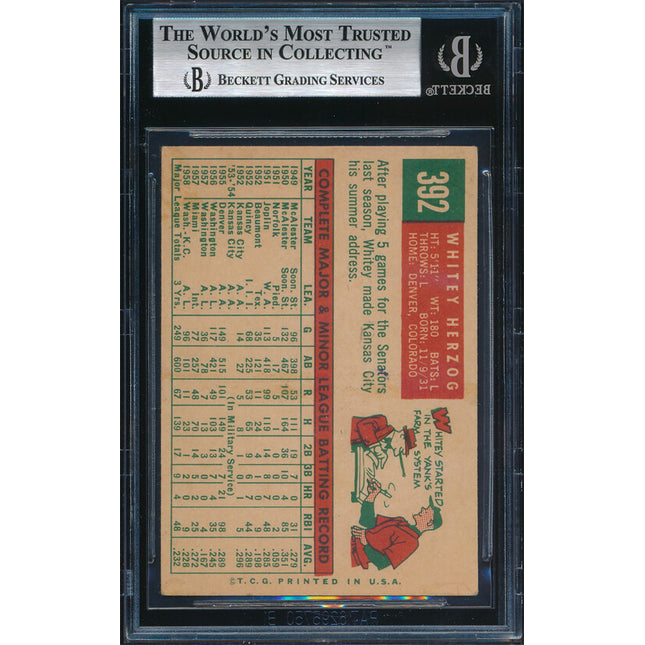 1959 Topps Baseball #392 Whitey Herzog Autographed Beckett Authentic p03199