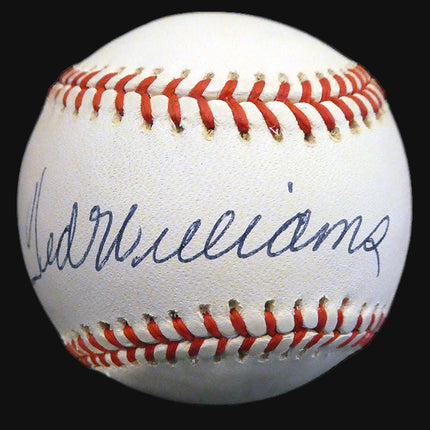Ted Williams Bobby Brown Single Signed Baseball. A clean bright white ball with a flawless blue pen sweet spot signature. 