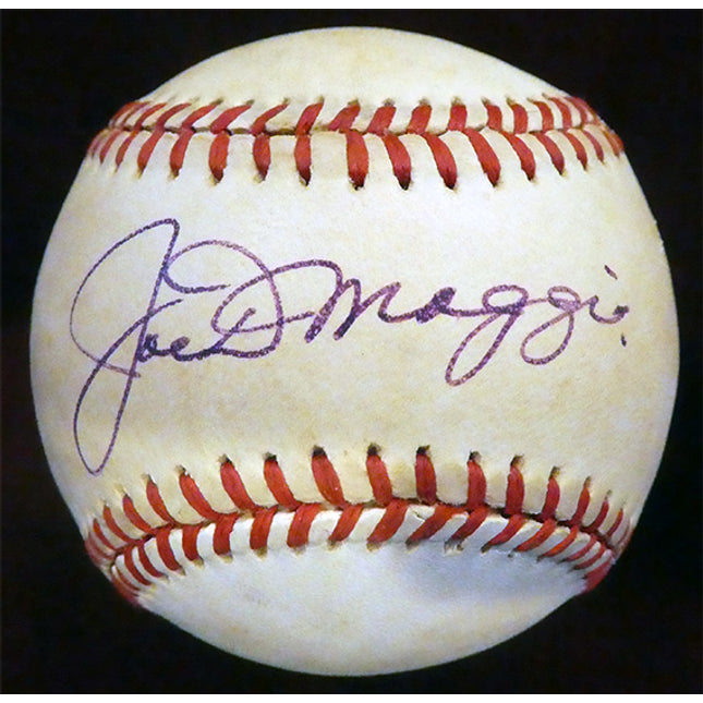 A slightly toned ball signed in an off blue to purple colored pen on the sweet spot. Signature is a 9/10 and ball is 6-7/10 due to even toning.