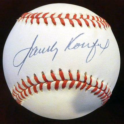 A gorgeous ball that is snow white and has a nearly perfect blue ball point pen signature on the sweet spot. Ball is 9+/10 and Signature is also 9+/10.