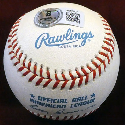 Rawlings baseball with authentication label on a dark background