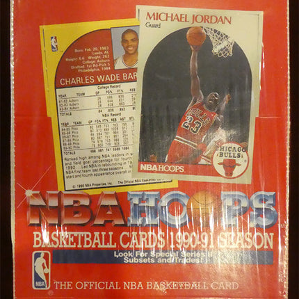 A 1990 factory sealed box of 36 NBA Hoops packs. Clean box with possible Jordan, Bird, Magic and more.